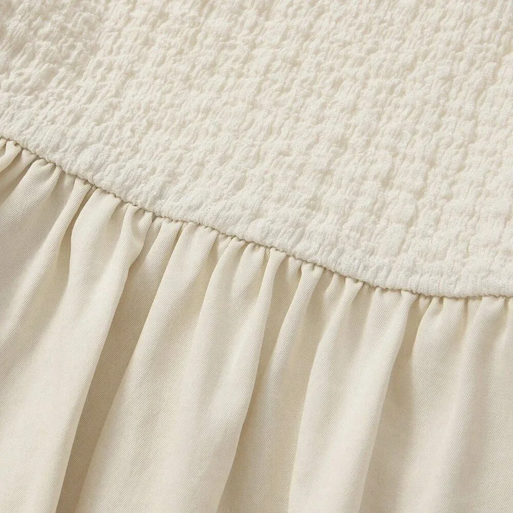 Cream Party Women's Beach Vacation Elegant Waist Cinched Fitted Camisole Dress - Picture 4 of 7